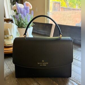 Kate Spade Black Leather Top-Handle Satchel with Gold Logo, NWT